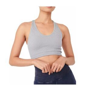 Women FP Movement Free Throw Ribbed Crop Tank in Heathered Gray Size Large